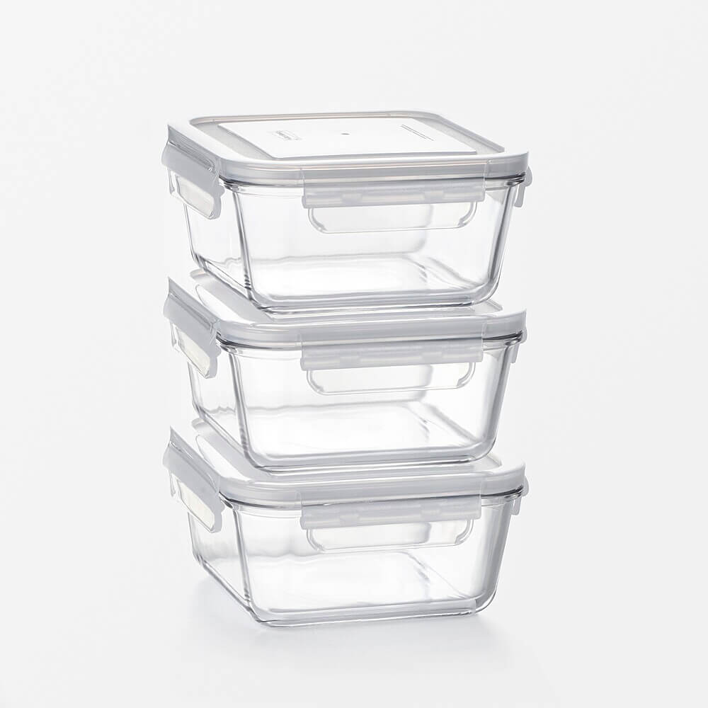 [JAJU] Glasslock Square Glass Container 480ml 3P