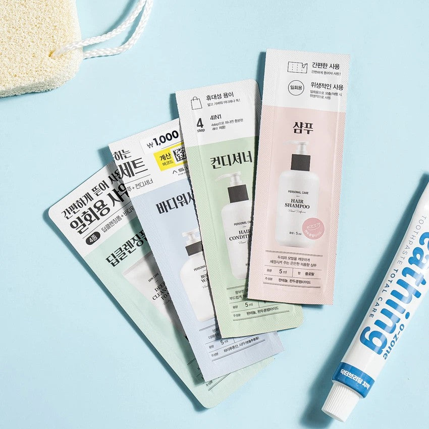 [DAISO] 4-Step 便攜洗護旅行套裝 5ml*4 (深層潔面乳&沐浴露&洗髮水&護髮素)