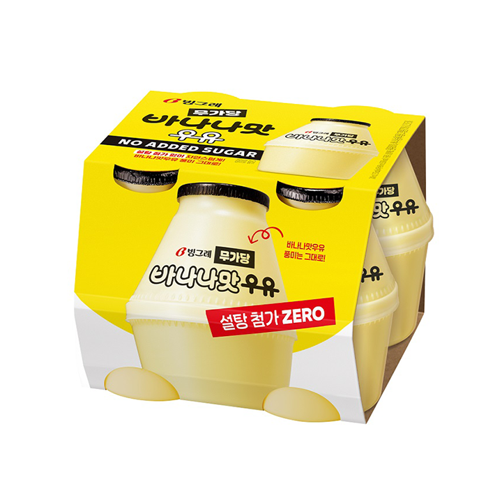 [Binggrae] Banana Flavored Milk - No Added Sugar 240ml x 4ea (1 Pack)