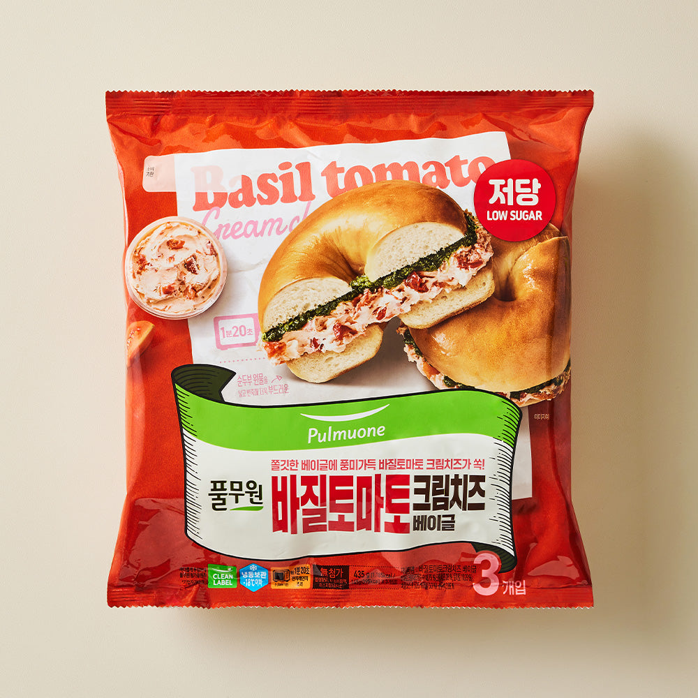 [Pulmuone] Basil Tomato Cream Cheese Bagel (Low Sugar) 435g (145g x 3ea)