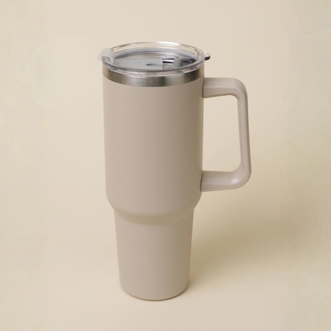[DAISO] Insulated Travel Tumbler with Handle 1200ml (Beige)