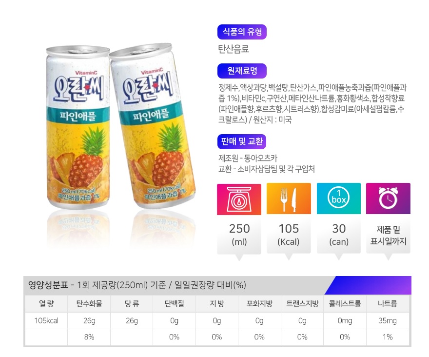 韓國食品-[東亞] OranC汽水[菠蘿味] 250ml