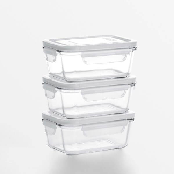 韓國食品-[JAJU] Glasslock Rectangular Glass Container 480ml 3P