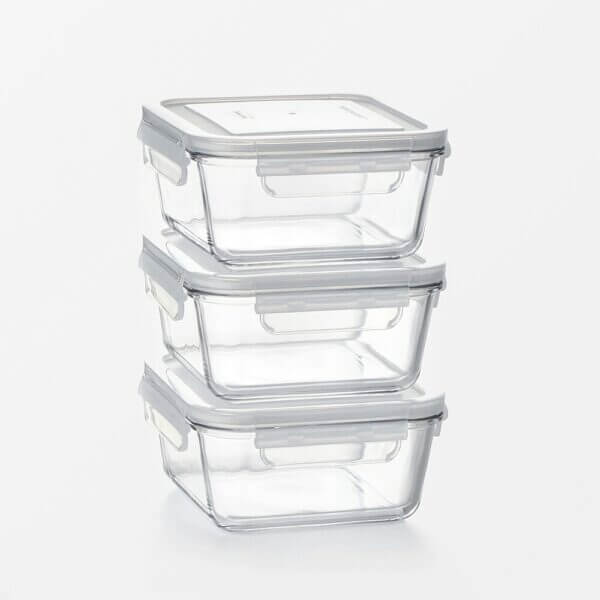 韓國食品-[JAJU] Glasslock 正方形密封玻璃容器 480ml 3P
