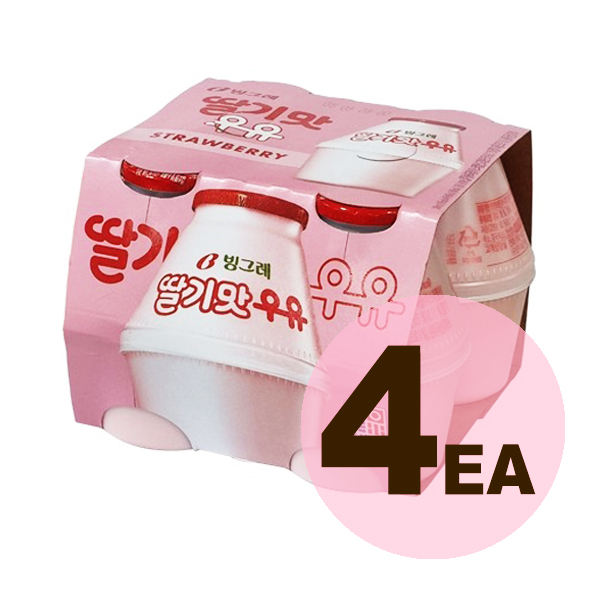 韓國食品-[Binggrae] Strawberry Flavored Milk 240ml*4p