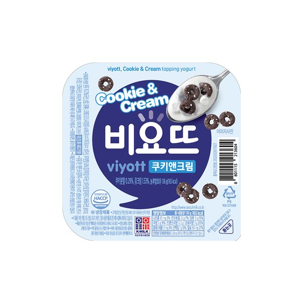 韓國食品-[Seoul Milk] Viyott Cookie and Cream Topping Yogurt 136g