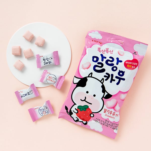韓國食品-[Lotte] Malang Cow Candy [Strawberry] 79g