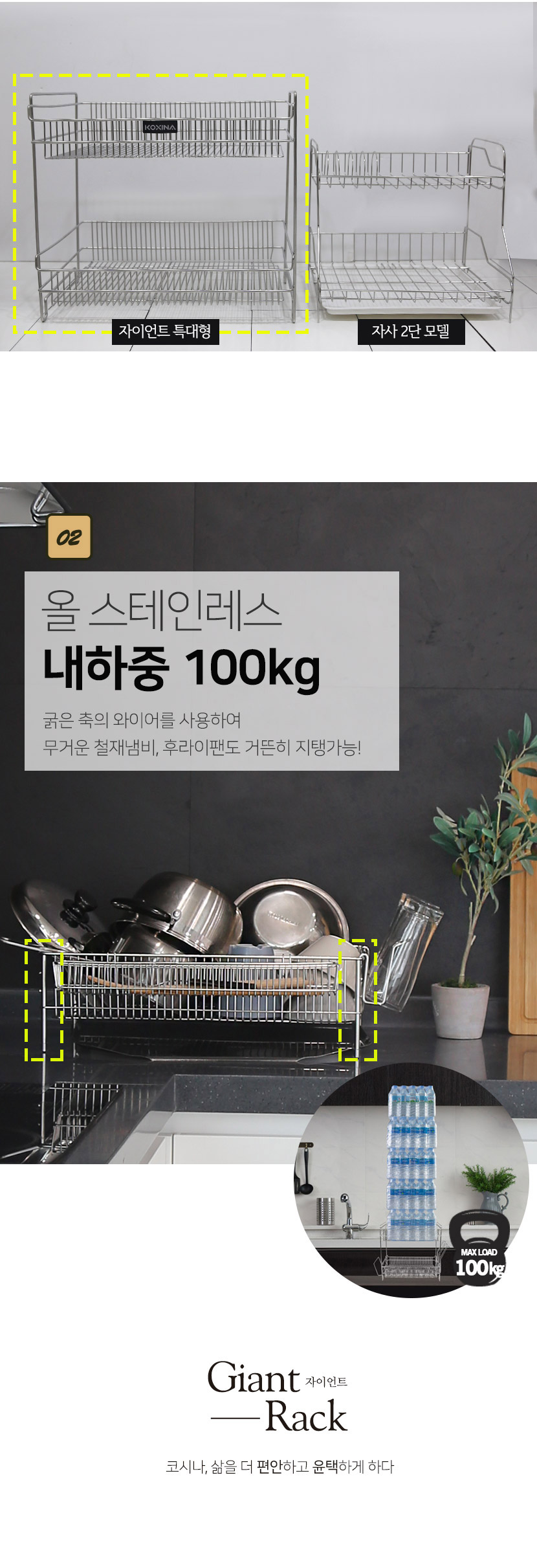 韓國食品-[Koxina] Stainless Steel Dish Draining Rack 2-Tier Full Set