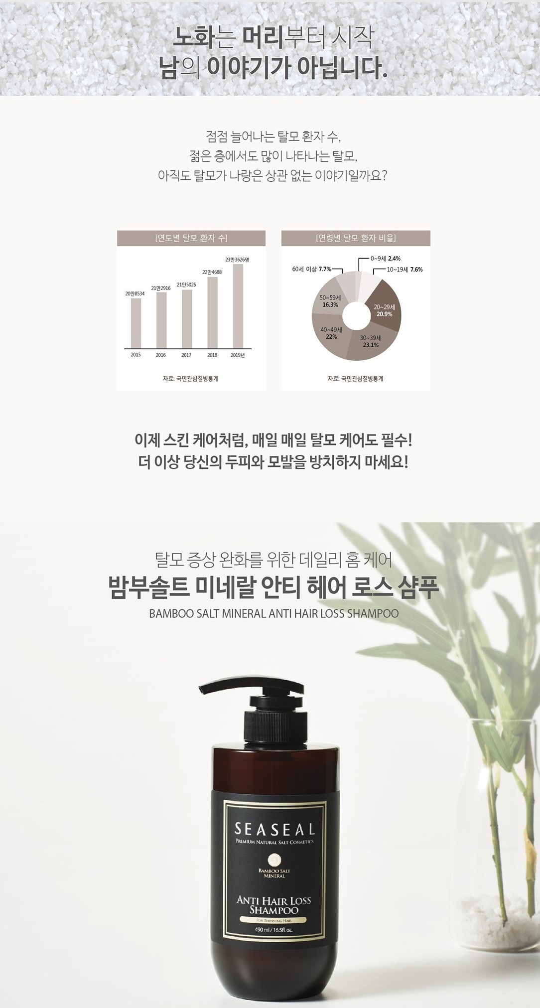 韓國食品-[SeaSeal] 竹鹽礦物抗脫髮洗髮水 490ml
