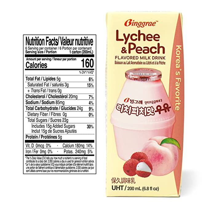 韓國食品-[Binggrae] Lychee & Peach Flavored Milk Drink 200ml