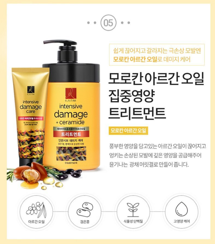 韓國食品-[Elastine] Intensive Damage + Argan Oil Hair Treatment 300ml