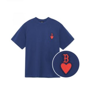 korea MLB adult women men Summer Cotton OVERFIT T shirt Heart smal logo  short sleeve T-shirt boston red sox