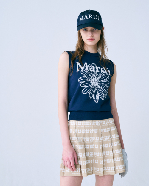 [Mardi Mercredi] MARDI FLOWER SLEEVELESS KNIT TOP_NAVY IVORY - New World E  SHOP_Korean Food