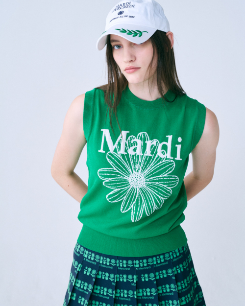 [Mardi Mercredi] MARDI FLOWER SLEEVELESS KNIT TOP_GREEN IVORY - New World E  SHOP_Korean Food