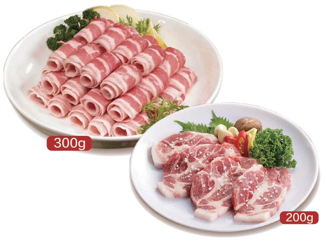 韓國食品-[Set Discount!] [C&T] Thin-cut Pork Belly 300g + Pork Neck 200g