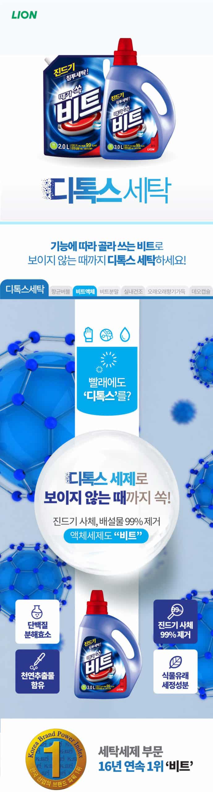 韓國食品-[LG Lion] BEAT Anti-dust mite Liquid Laundry Detergent Refill [Drum] 2L