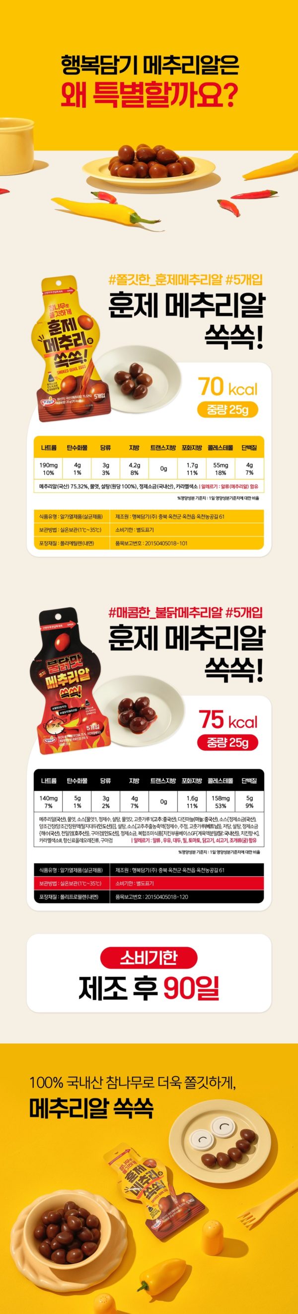 韓國食品-[Hangbokdamgi] 煙燻鵪鶉滷蛋 25g