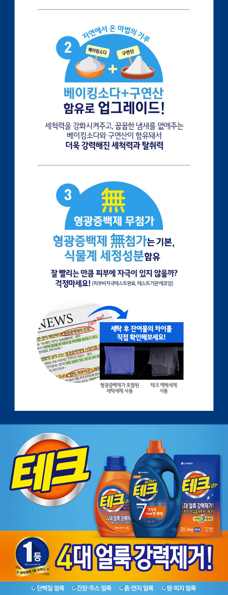 韓國食品-[LG생활건강] 테크 액체세제(리필,일반)-베이킹소다+구연산 2L