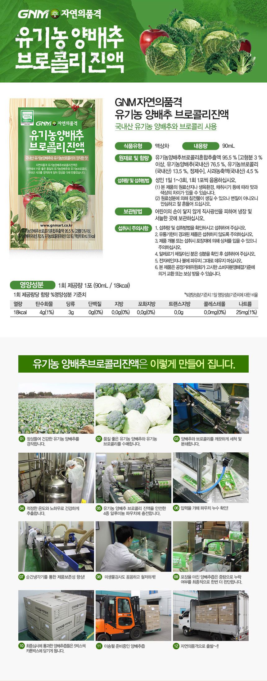 韓國食品-[GNM] 유기농양배추브로콜리진액 90ml